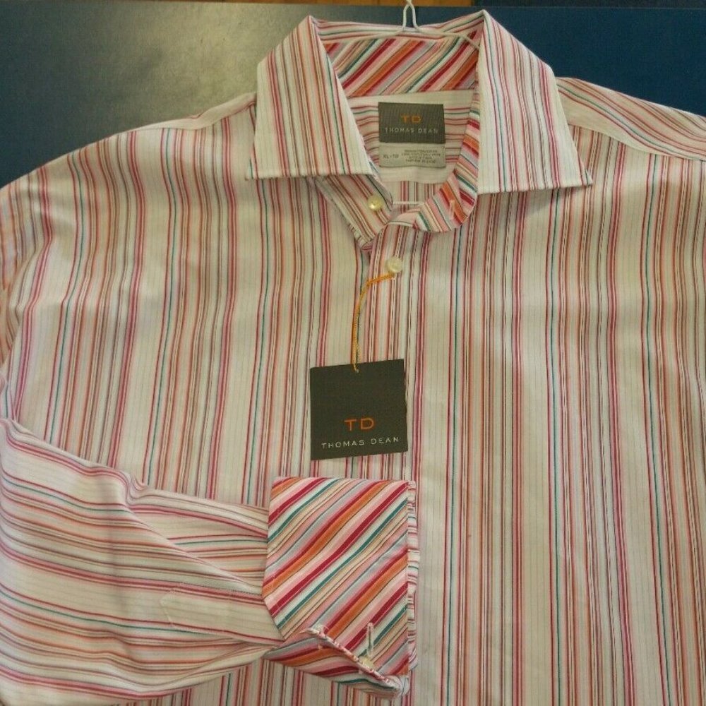 Thomas Dean Multi Color Pink Stripe Button-Front … - image 2